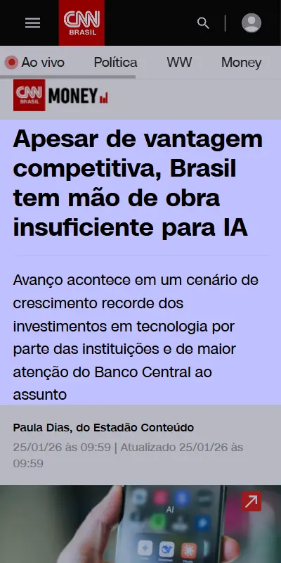CNN Brasil: apesar de vantagem competitiva, Brasil tem mão de obra insuficiente para IA