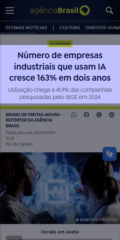 Agência Brasil: número de empresas industriais que usam IA cresce 163% em dois anos