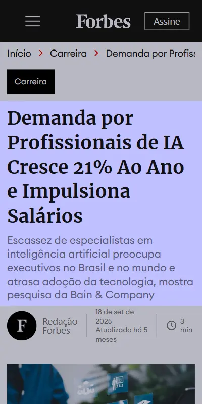 Forbes: demanda por profissionais de IA cresce 21% ao ano e impulsiona salários